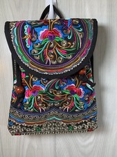 Women  s Embroidered Backpack Purse Boho Hippie Canvas Shoulder Bag Adjust Straps