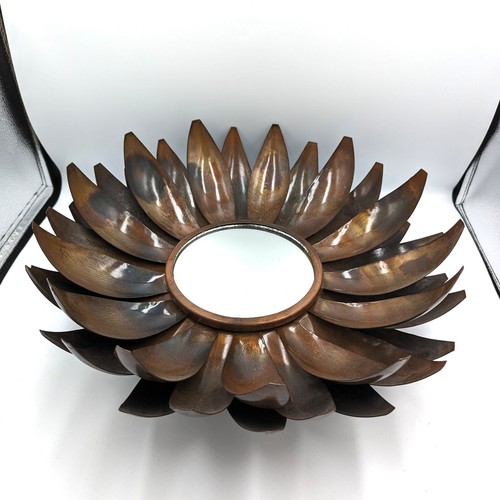 Restoration Hardware RH Carrow Oiled Bronze Metal Flower Mirror Lotus 16" Rustic - Picture 2 of 7