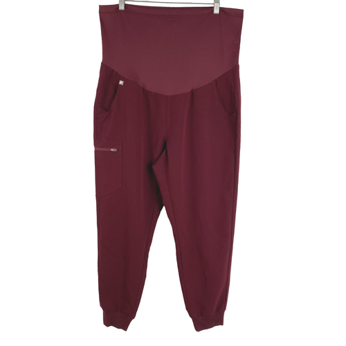 Figs Zamora Maternity Jogger Scrub Pants Womens Large Petite Burgundy