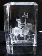 NUEVO PISAPAPELES TORRE CRISTAL CRISTAL GRABADO LÁSER 3D CABALLERO MEDIEVAL 3x2x2