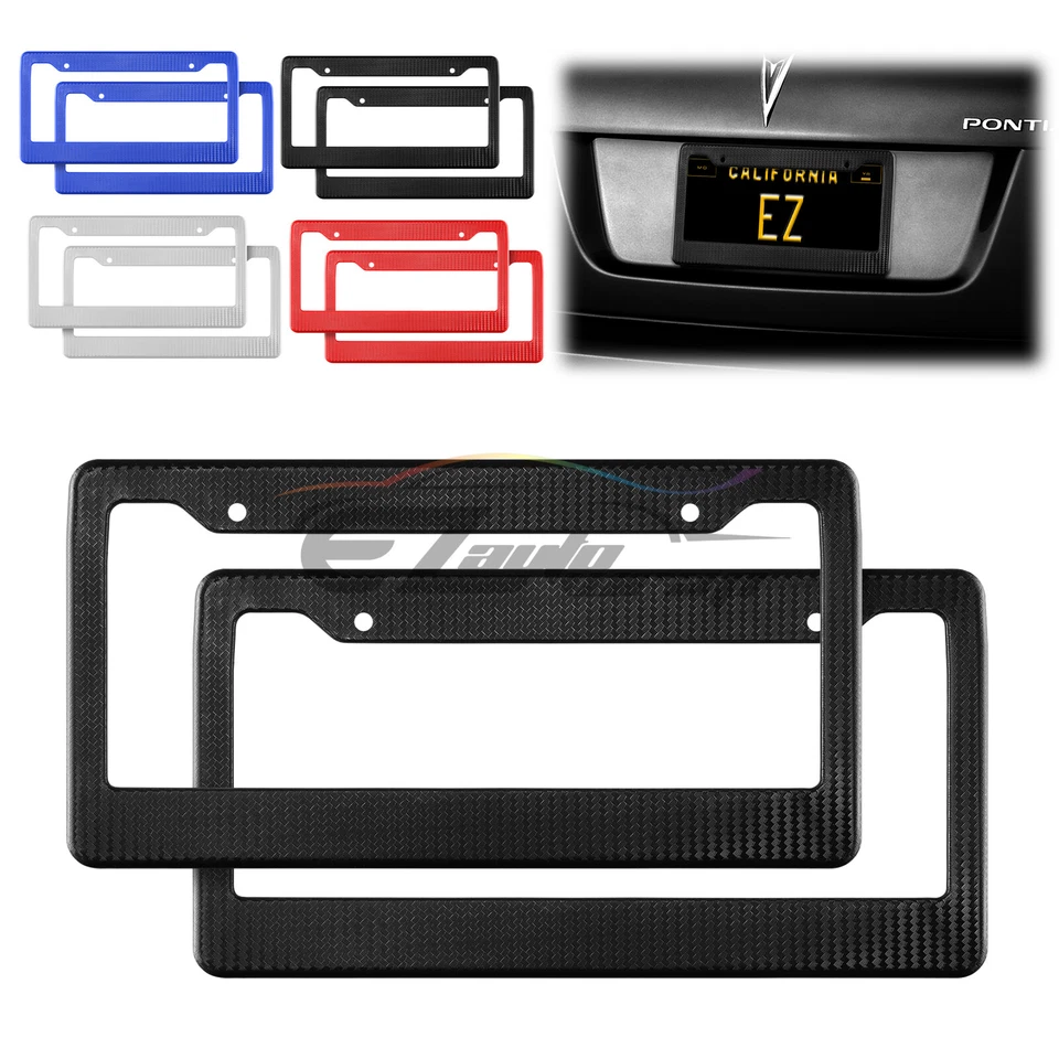 Marcos de matrícula estilo fibra de carbono rojo plástico 2 piezas soporte delantero y trasero Foto 4 de 4