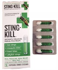 Sting Kill Disposable Swabs External Anesthetic Itch  Pain Relief Effective 5ct