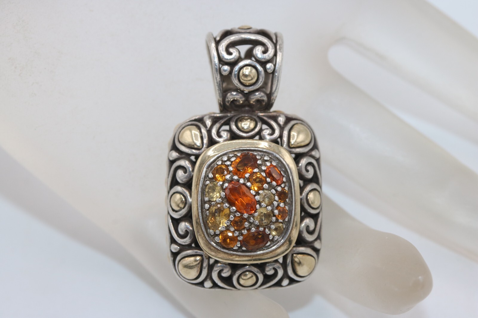 John Hardy 925 Silver 18K Gold Citrine Cluster Batu Slide Necklace