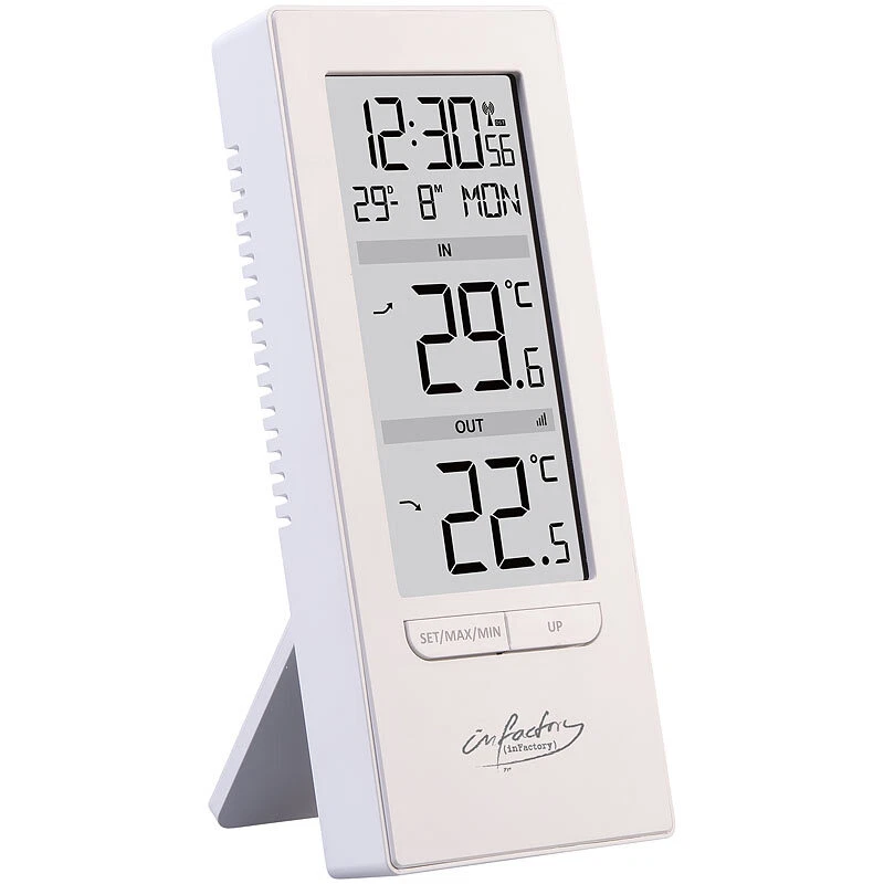 infactory Digitale Temperaturstation mit Innen-/Außenthermometer, Funkuhr, weiß - Bild 3 von 4
