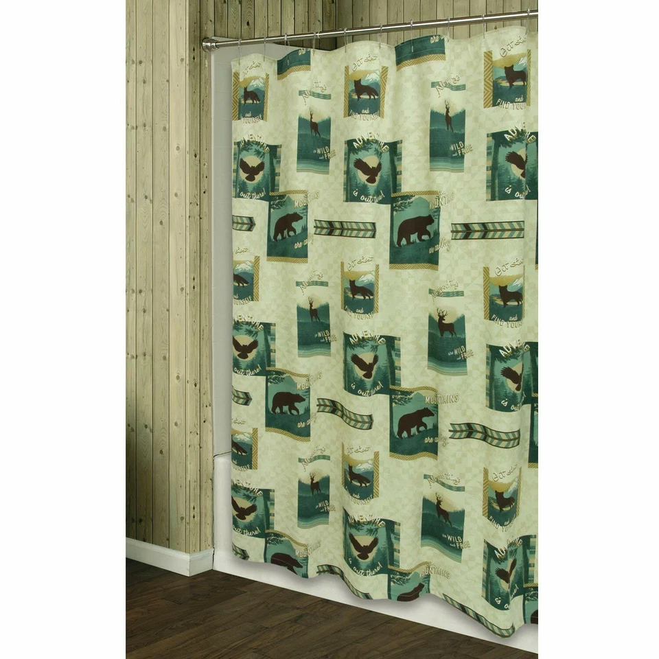Cortina de ducha de baño Bacova vida silvestre baño tema montaña animal casa de campo rústica Foto 2 de 2