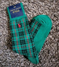 Polo Ralph Lauren Green Plaid Wool Crew Socks Men  s 6-12.5 NEW
