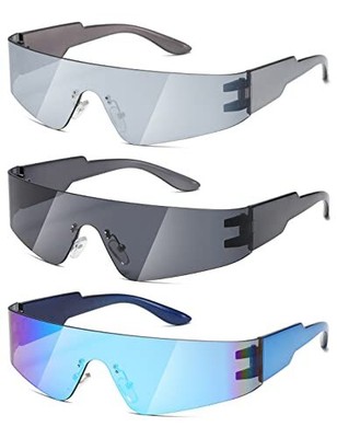 MASDUN Trendy Rimless Futuristic Wrap Around 70mm, Black / Silver / Blue 