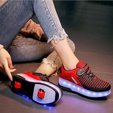 Aikuass USB Chargable LED Light Up Roller Shoes Wheeled Skate Sneaker Shoes 5.5