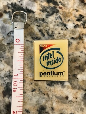 Vintage Intel Pentium processor w/MMX technology color logo'd metal gold pin NEW
