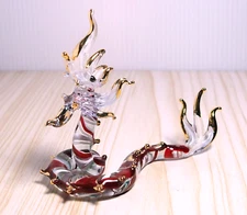 maroon green NAGA Sea DRAGON figurine hand blown art glass myth decor 3.75" Gift