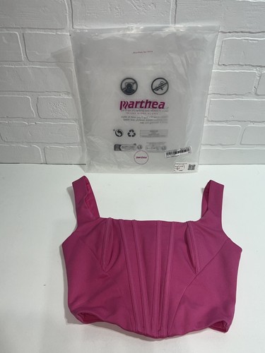 NWT! super cute PARTHEA Asymmetrical Hem Crop Corset Boning Tank Top Pink XS