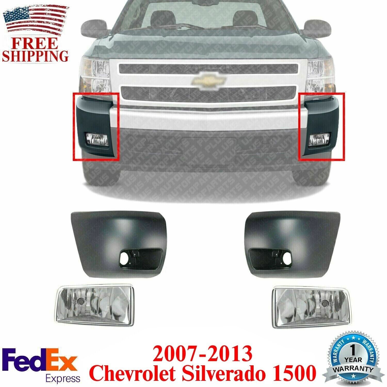Front Bumper End Cap + Fog Light RH & LH Side For 0713 Chevrolet