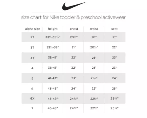 Nike childrens clothing size chart hotsell