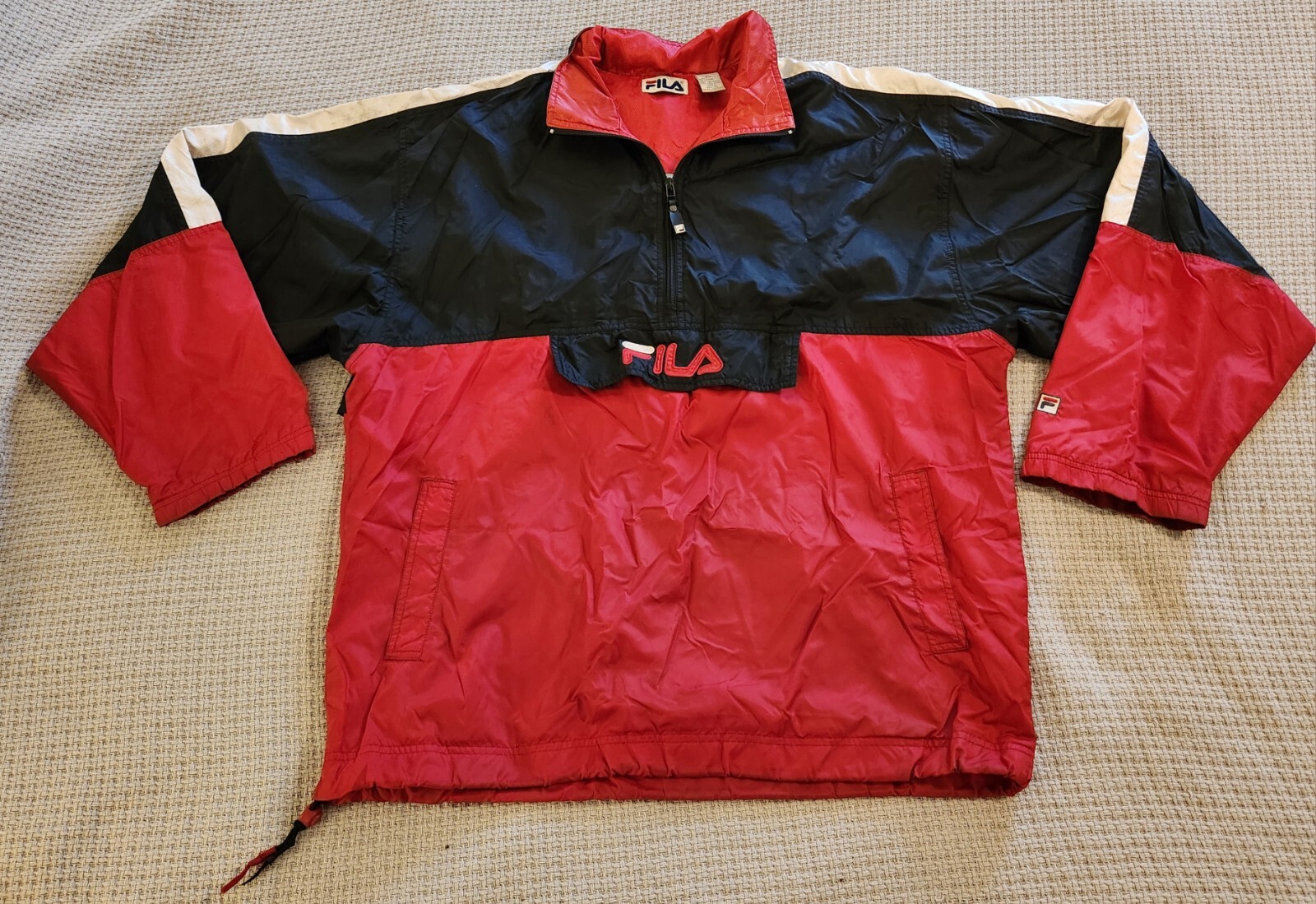 Giacca frangivento vintage anni '90 FILA taglia XL 1 4 logo cerniera 100% nylon