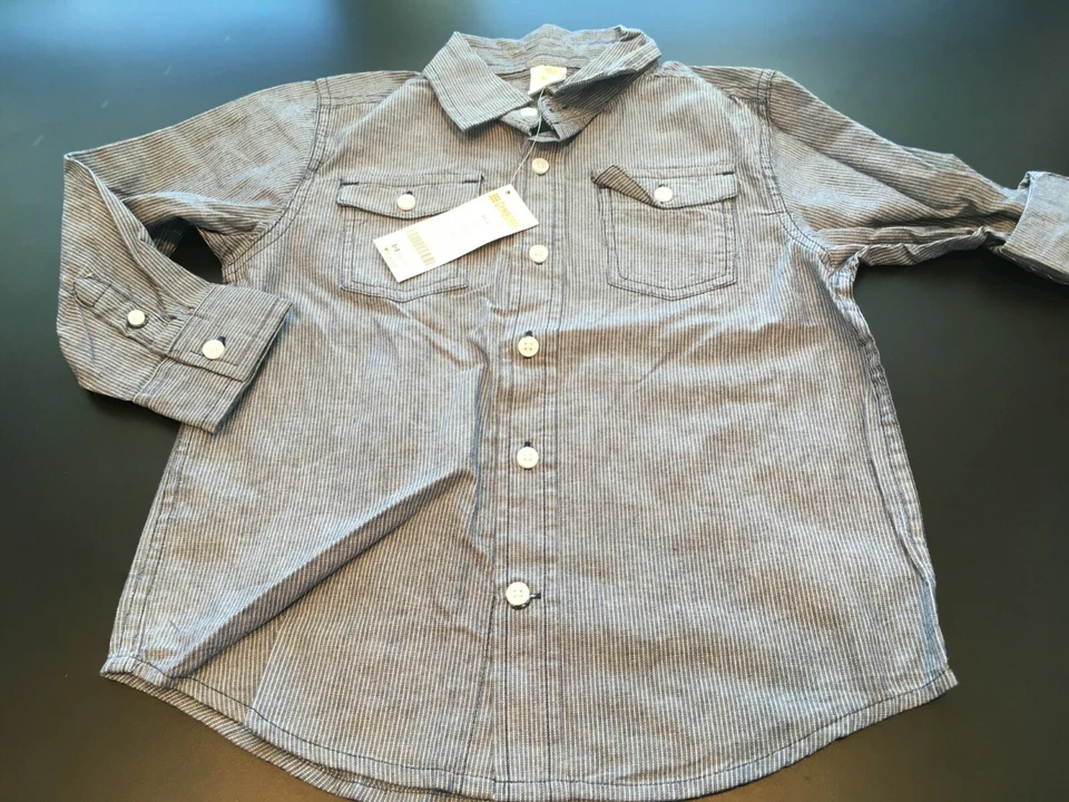 NOVA Camisa Social Gymboree Meninos XS 4 Chambray Azul e Branco Listra de Giz Manga Longa - Imagem 2 de 4