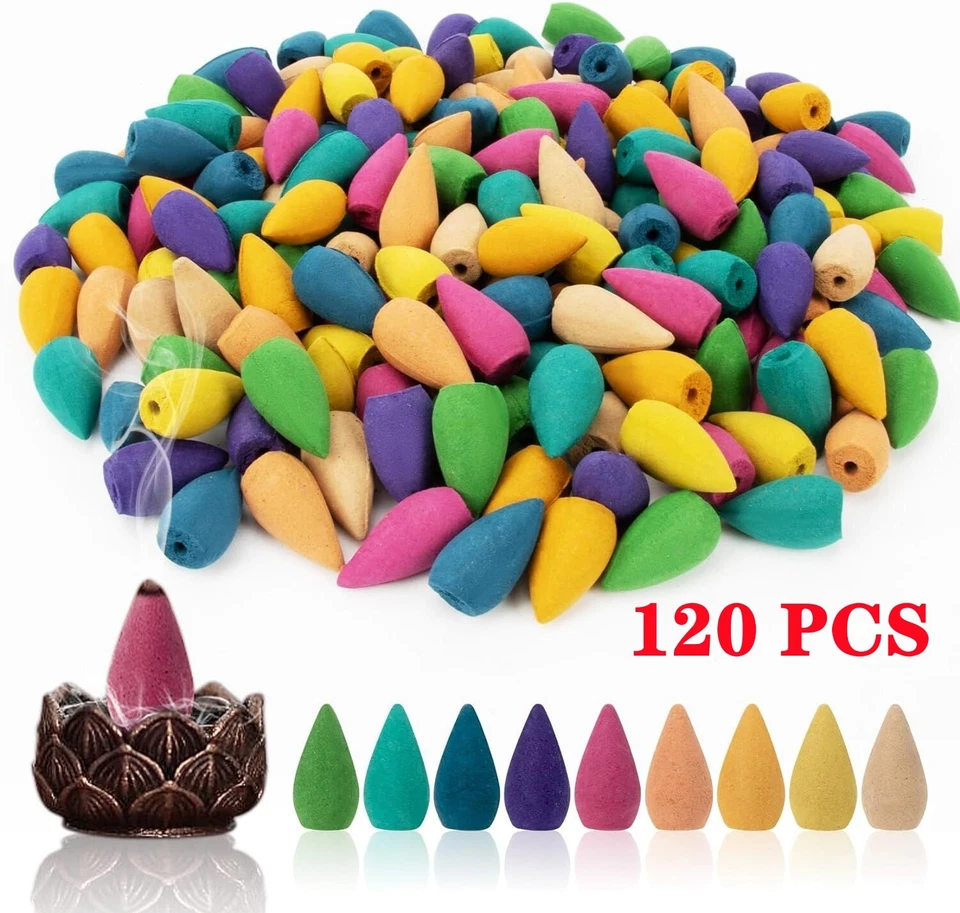 120PCS Incense Burner Cones Backflow Smoke Waterfall Censer Holder Bullet USA - Image 2 of 4