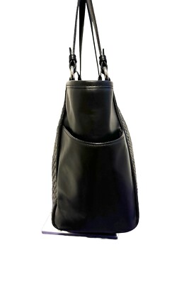 Coach Bag Black Silver Woven Leather Tote Park Shoulder Zip
