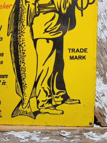 VINTAGE SCOTTS EMULSION PORCELAIN SIGN OLD HEATLH COUGH MEDICINE FISHING FISH - Picture 12 of 18