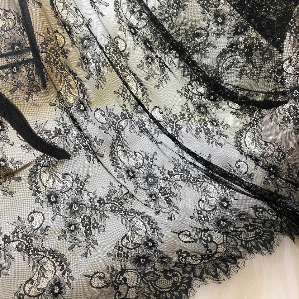 3 Meters Chantilly Flower Lace Fabric French Lace  Eyelash Tulle for Costumes - Image 3 of 4