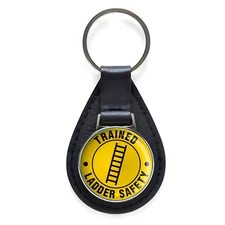 Ladder Safety Training Black Leather Keychain Silver Keyring Military Gift