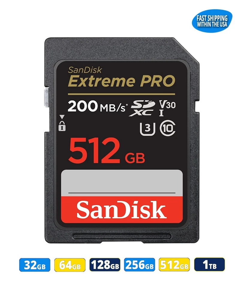 Sandisk Extreme Pro SD Card 64GB 128GB 256GB 512GB Memory Card Sony Panasonic - Image 1 of 4