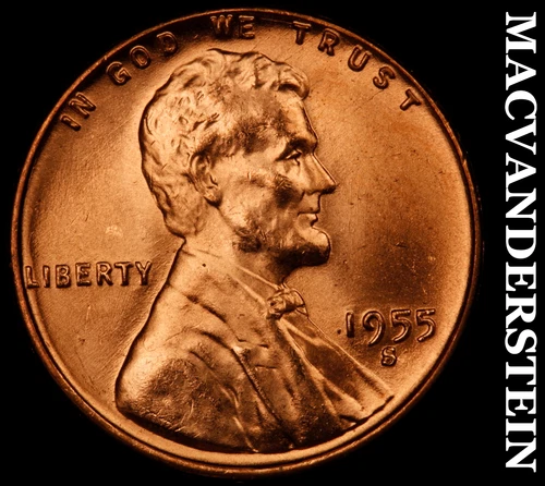 1955-S Lincoln Wheat Cent- Red- Choice Gem Brilliant Uncirculated Luster #J152