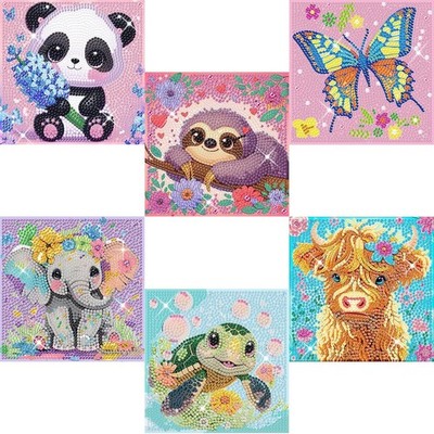 KINPLUB 6 Pack Diamond Art Kits for Kids, Cartoon Animals 5D 6X6 Inch, DPKK-3 