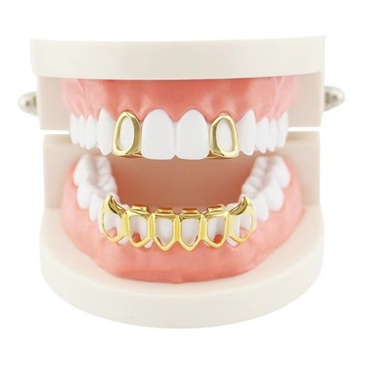 Hip Hop Grills 2 Single Top&6 Bottom Set Hollow Fangs Teeth Grillz Denture Props