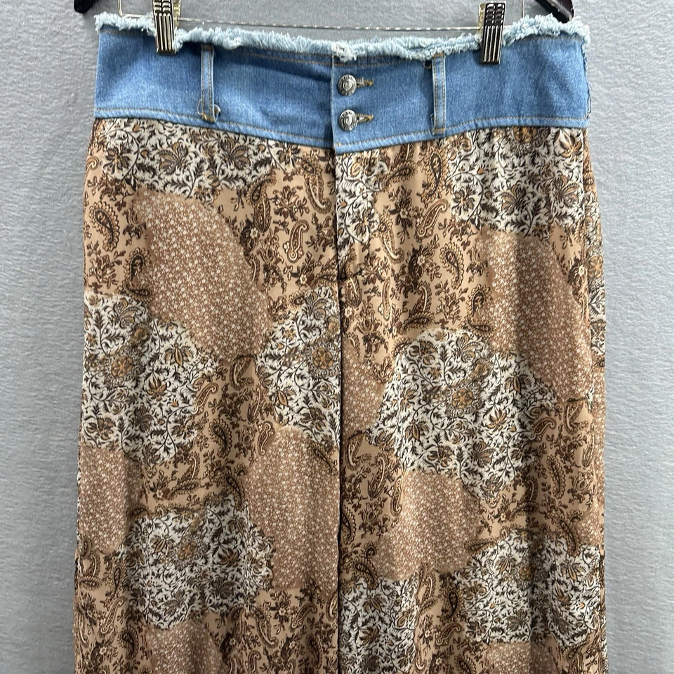 Vintage 1990s Y2K XOXO Jeans Women 12 Raw Denim Waist Paisley Pant Boho Festival - Image 3 of 4