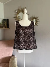 Adorable K Studio Vintage Classy Blush Pink Tank Top With Black Lace Overlay