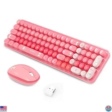 Wireless Keyboard & Mouse Combo, 2.4G Ergonomic Compact Cute Colorful Pink Set