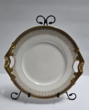Bernardaud Limoges France Cake Plate Gilt Gold Gilded Handled Serving 