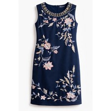 FG4 London by George Davies Navy Shift Dress Size 10 Floral Embroidered Jewelled