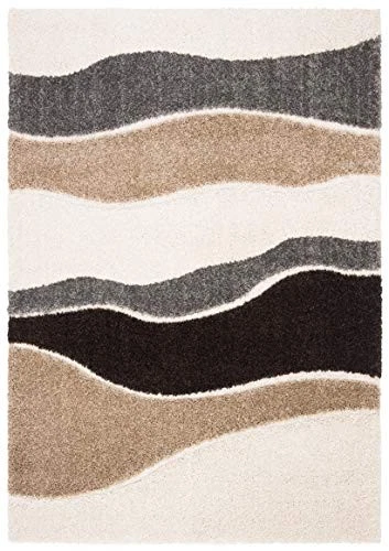 Florida Shag Collection Area Rug - 5'3" x 7'6", Ivory & Grey, Abstract - Image 4 of 4