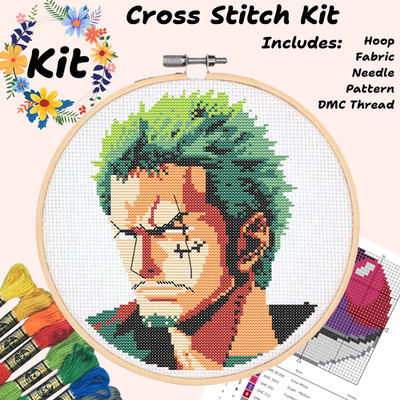 Roronoa Zoro one Piece anime Cross Stitch needlepoint kit 14 count