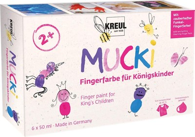 KREUL 23051 - Mucki Fingerfarbe für Königskinder, 6 x 50 ml in Weiß, Feenstaub-R