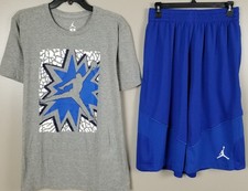 JORDAN JUMPMAN OUTFIT SHIRT SHORTS GREY ROYAL BLUE RARE SIZE MEDIUM