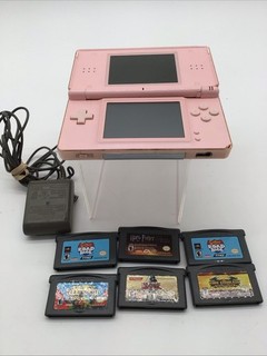 Nintendo DS Lite Pink Handheld W/Charging Cord/6 GameBoy Advance Games