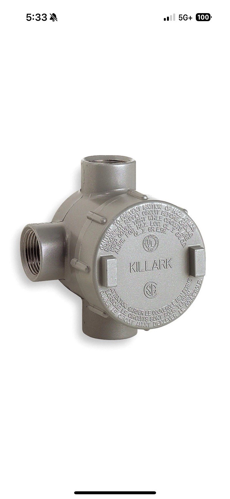 HUBBELL KILLARK GECTT-2M Conduit Outlet Body,Iron,Trd Sz 3/4inch