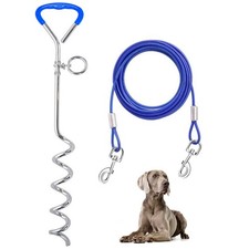 Supet Dog Tie Out Cable and Stake 32/16/10 ft Outdoor, Yard 16ft/5meter, Blue