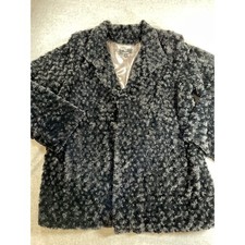 Dennis Basso Black Faux Fur Textured Coat Jacket Plus Size 1X Notched Lapel J95