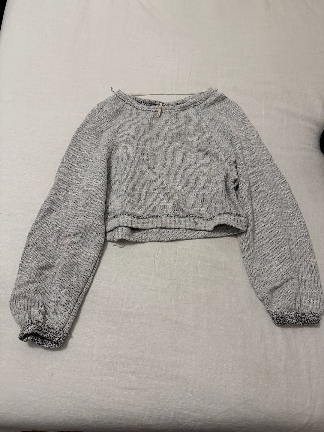 Free People Women's XS Gray Marled Knit Cropped Long Sleeve Sweater
