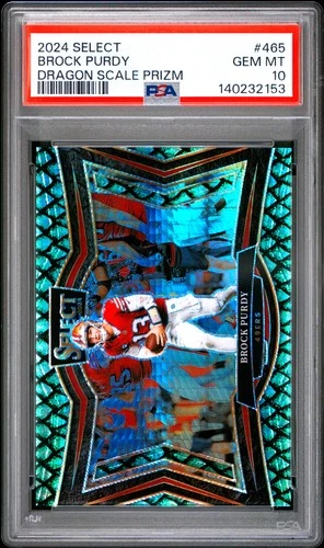 2024 PANINI SELECT DRAGON SCALE PRIZM #465 BROCK PURDY 51/70 PSA 10