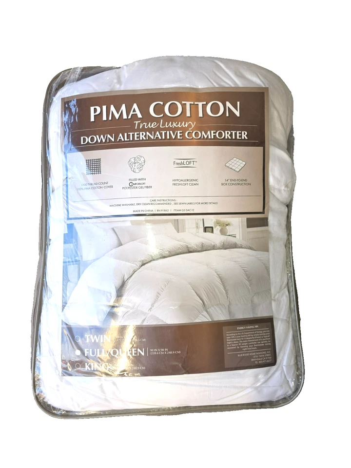 1000 Thread Count PIMA Cotton Down Alternative Comforter - White - Full/Queen - Image 2 of 4