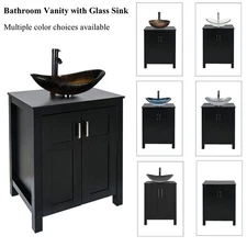 24 Inch Bathroom Vanity Cabinet with Vessel Sink Faucet & Drain Combo, Black