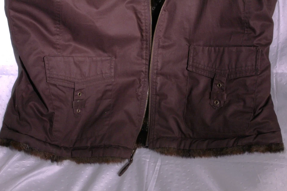 Chaleco utilitario reversible de piel sintética forrado azul marino antiguo chaqueta marrón para mujer XL Foto 2 de 4