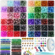 6mm Glass Beads for Bracelets 1000pcs, 24 Colors Round Crystal Glass Bracelet...