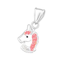 Glitzer Kinderkette Silber 925 Kette AnhäNger MäDchen Einhorn Herz Regenbogen