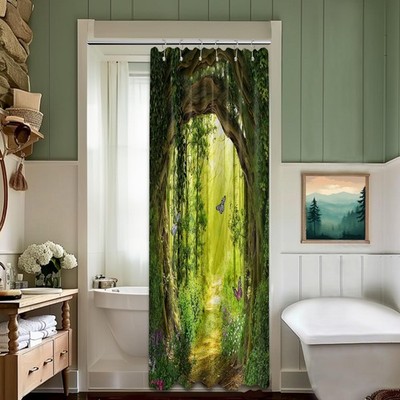Green Forest Small Shower Curtain Stand Up Stall Shower Curtains Rv Narrow Na...