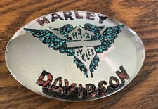1980 vintage HARLEY DAVIDSON belt buckle TURQUOISE INLAY motorcycle western